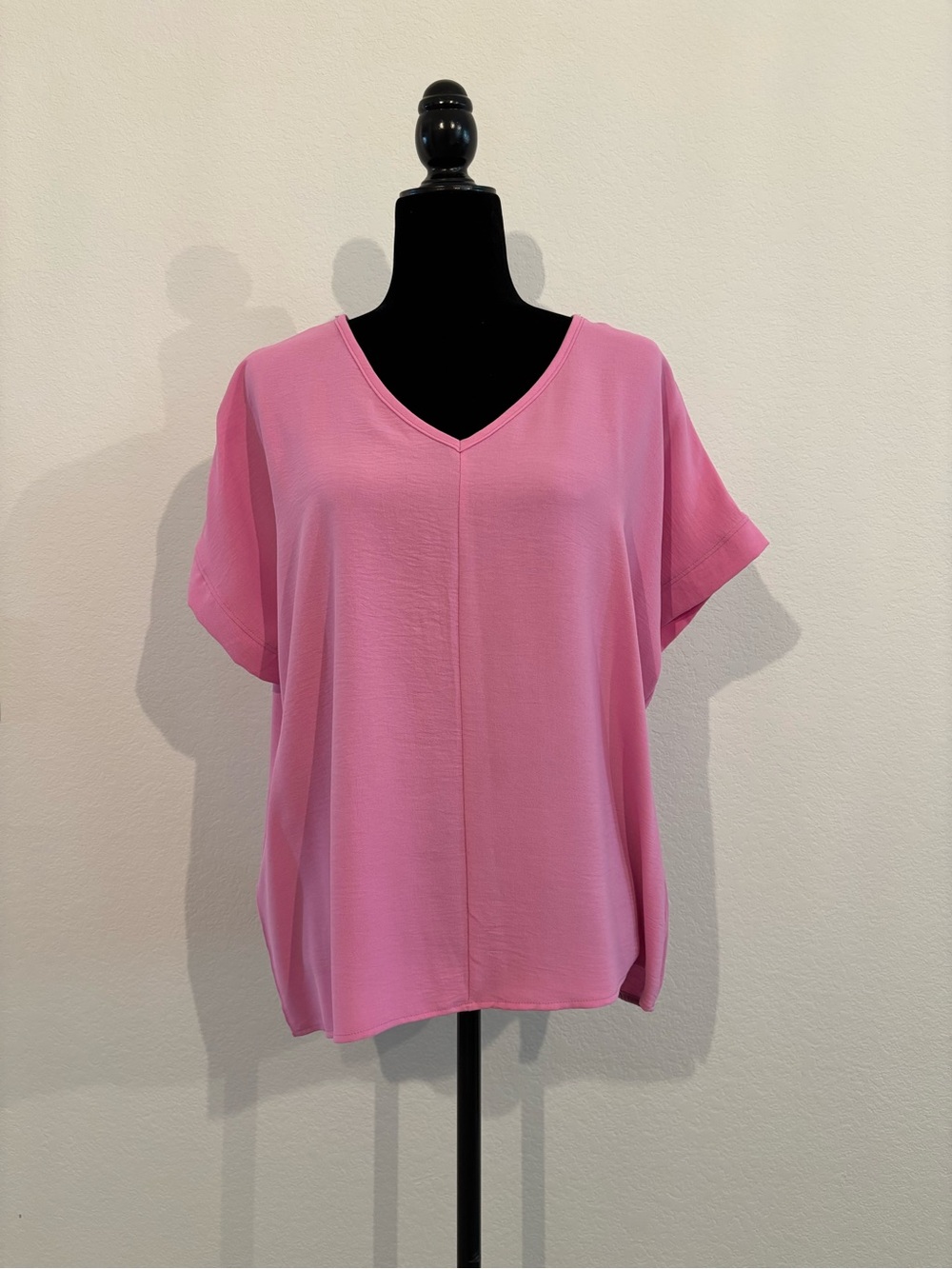 Tres Bien Pink V-Neck Short Sleeve Women's Top